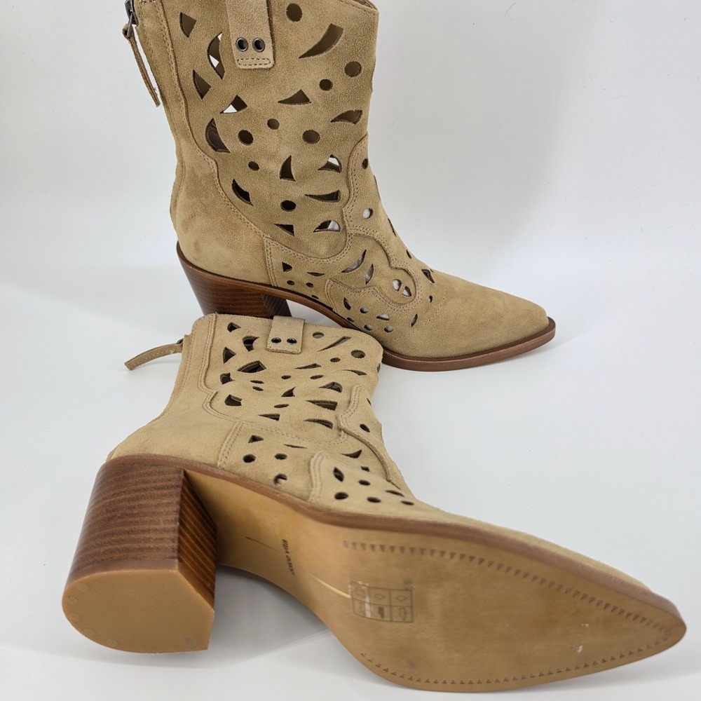 Dolce Vita Women Zenobi Bootie Suede Dark Taupe size 9 Laser Cut Western Heel - Picture 6 of 9